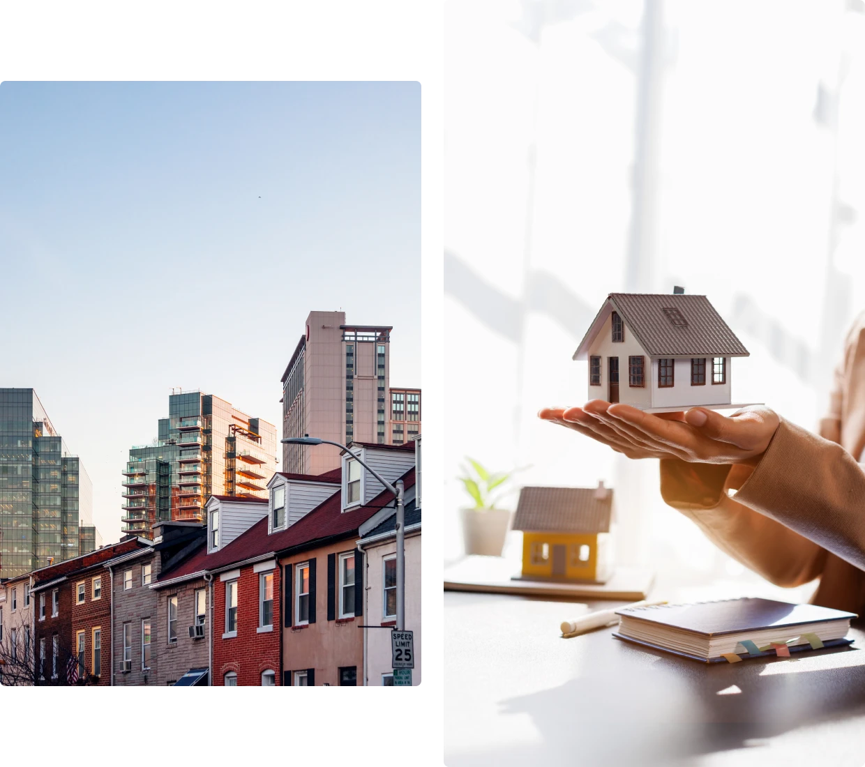 City skyline with residential homes